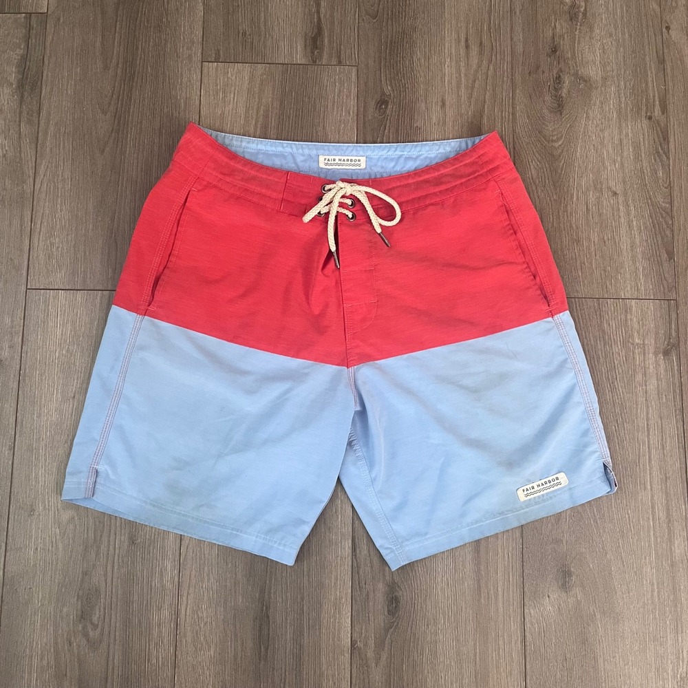 Fair Harbor Mens Color Block Board Shorts Red Blue Size 32